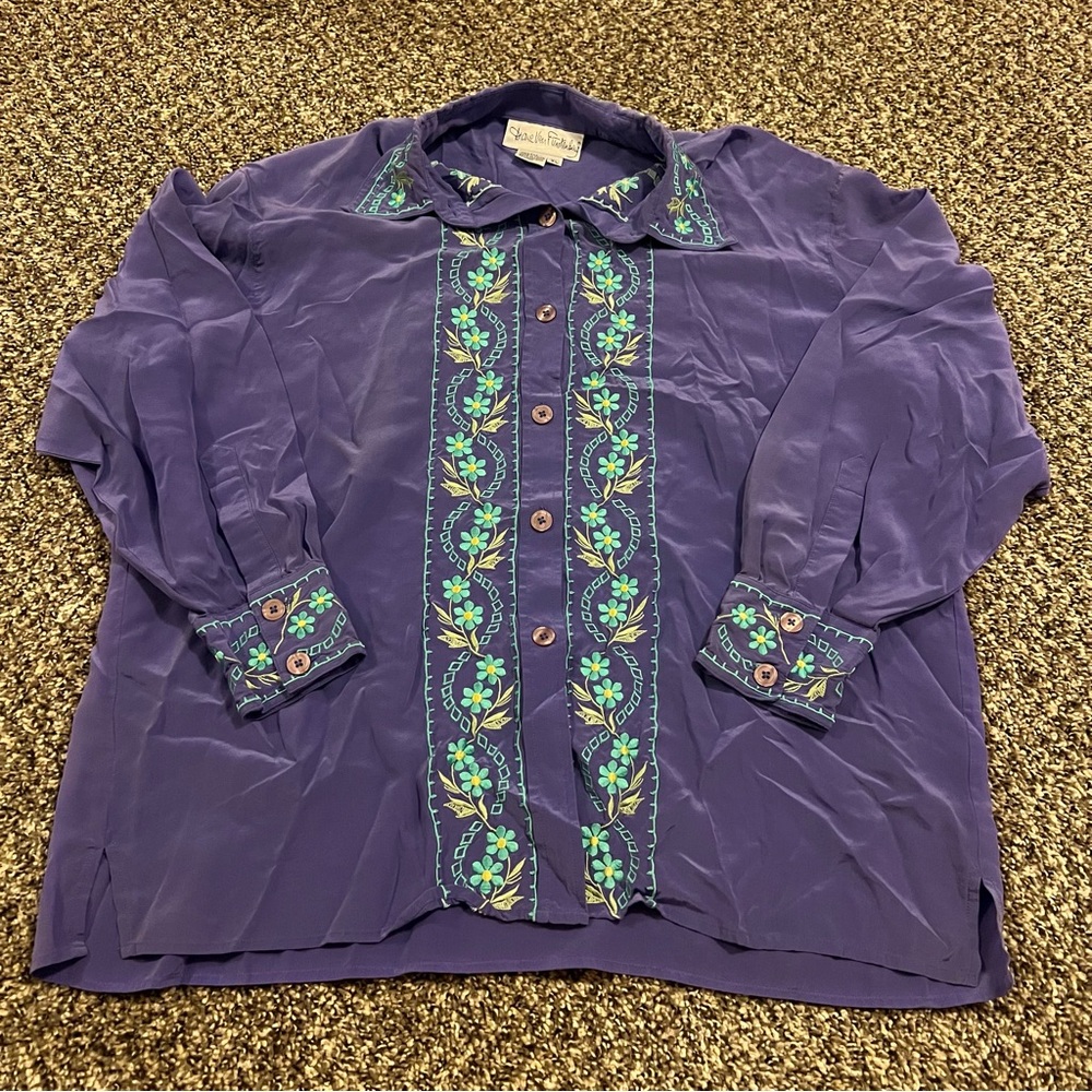 Diane Von Furstenberg Purple Embroidered Button Down Shirt